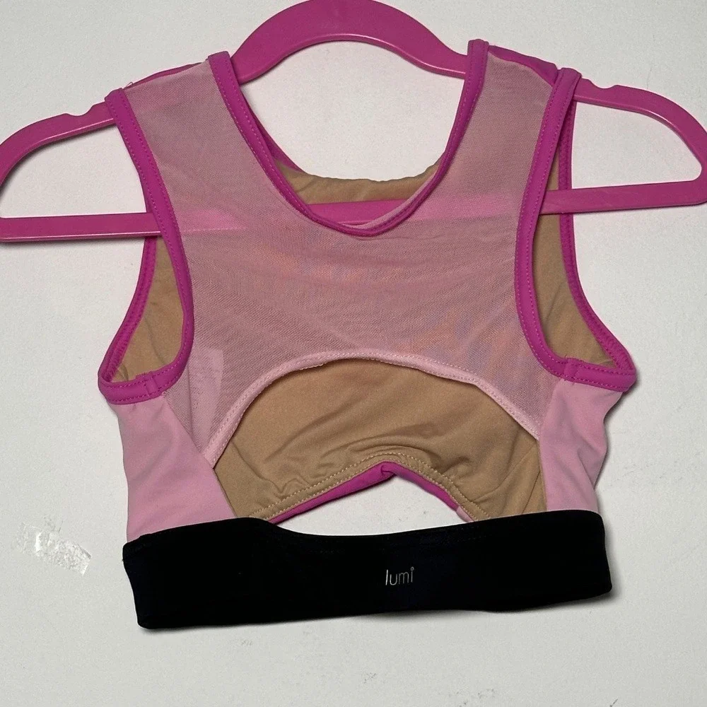 Pink Black Lumi Color Block colorblock Dance Crop Top CM